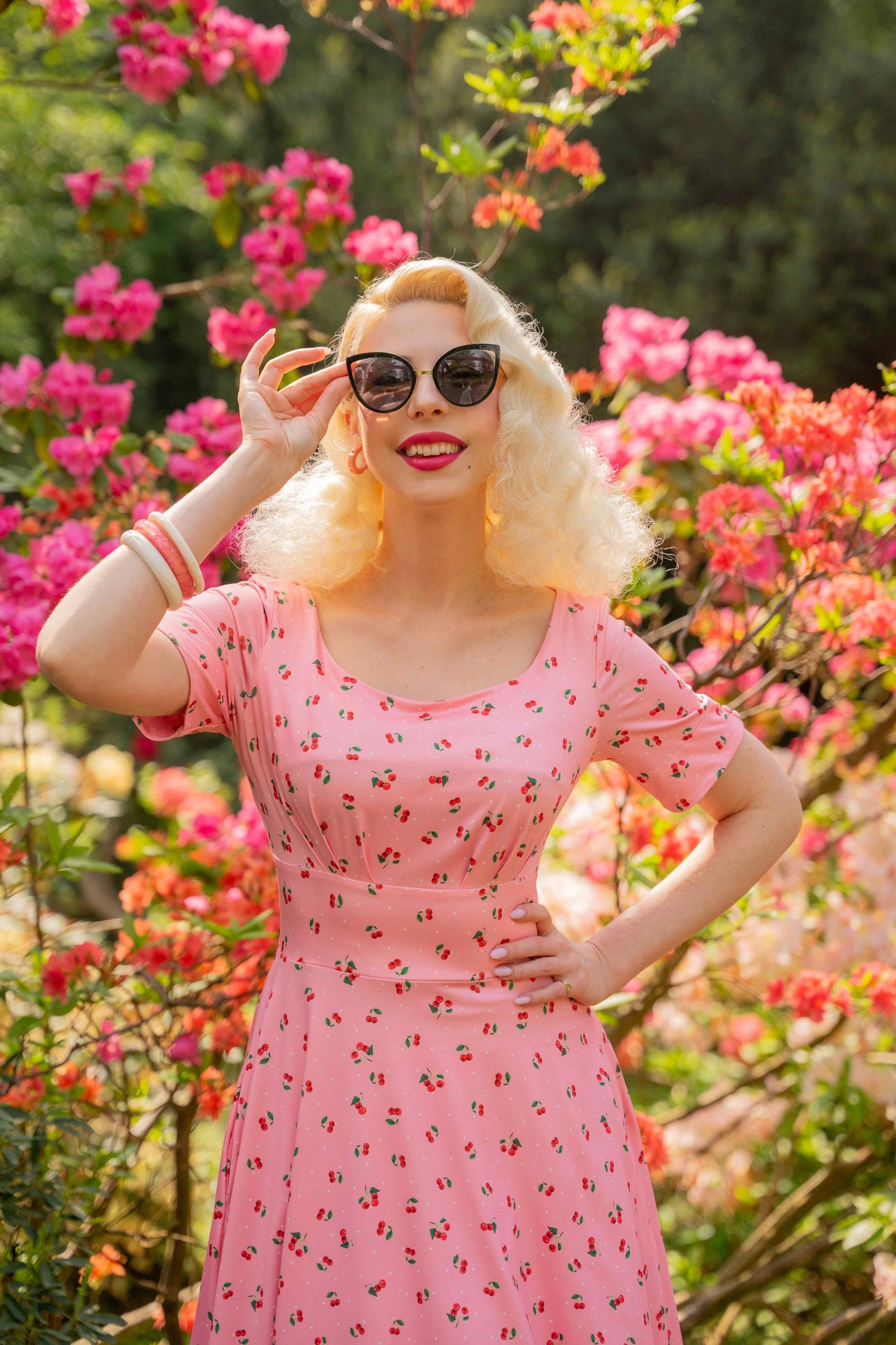 Model photo of Pink Cherry 50s Style Dress