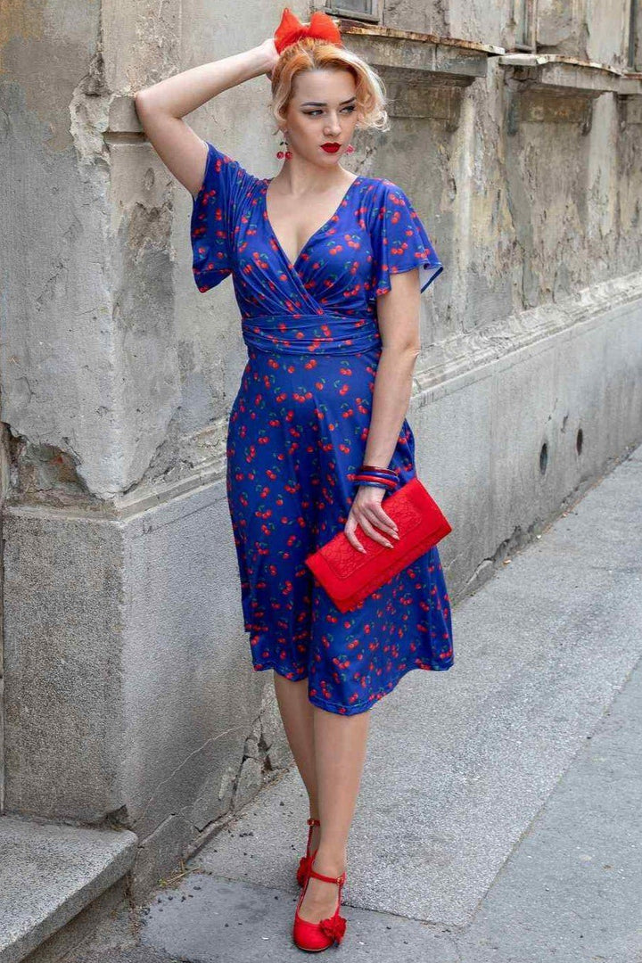 Knee Length Navy Tea Dress Vintage Inspired Poppy Print Knee Length Tea Dress 1930s 1940s Style Knee Length Navy Tea Dress Vintage Inspired Poppy Print Knee Length Tea Dress 1930s 1940s Style