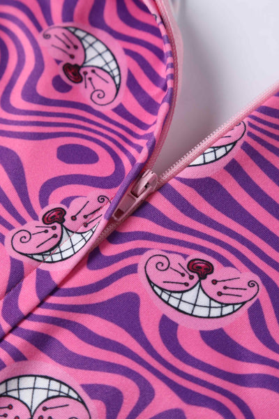 Close up View of Cheshire Cat Smile Pink Long Sleeved Dress