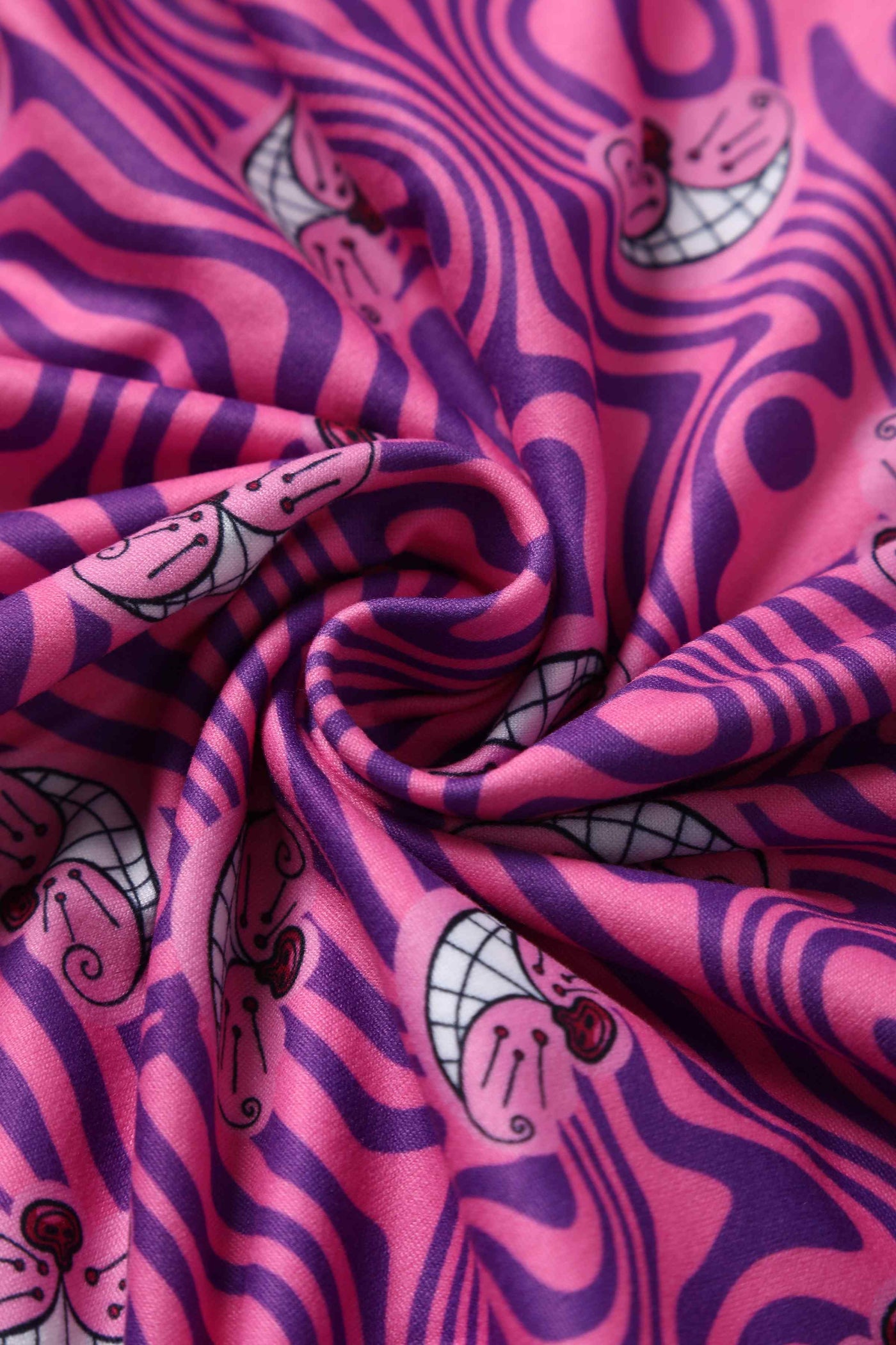 Close up View of Cheshire Cat Smile Pink Long Sleeved Dress