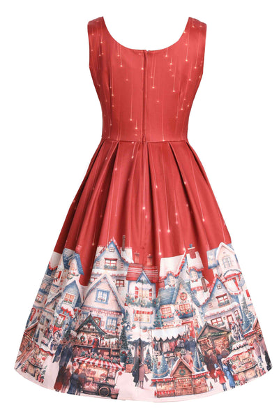 Back view of Chrismas Market Flared Dress