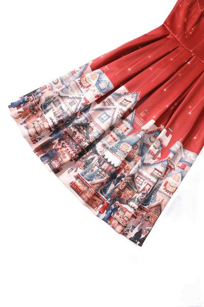Close up view of Chrismas Market Flared Dress