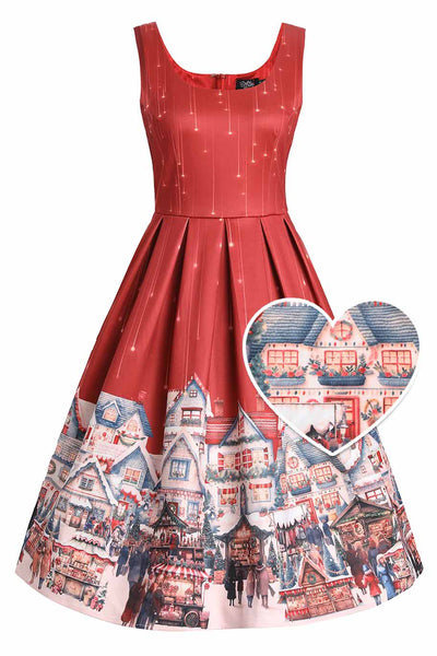 Front view of Amanda Christmas Market Flared Dress
