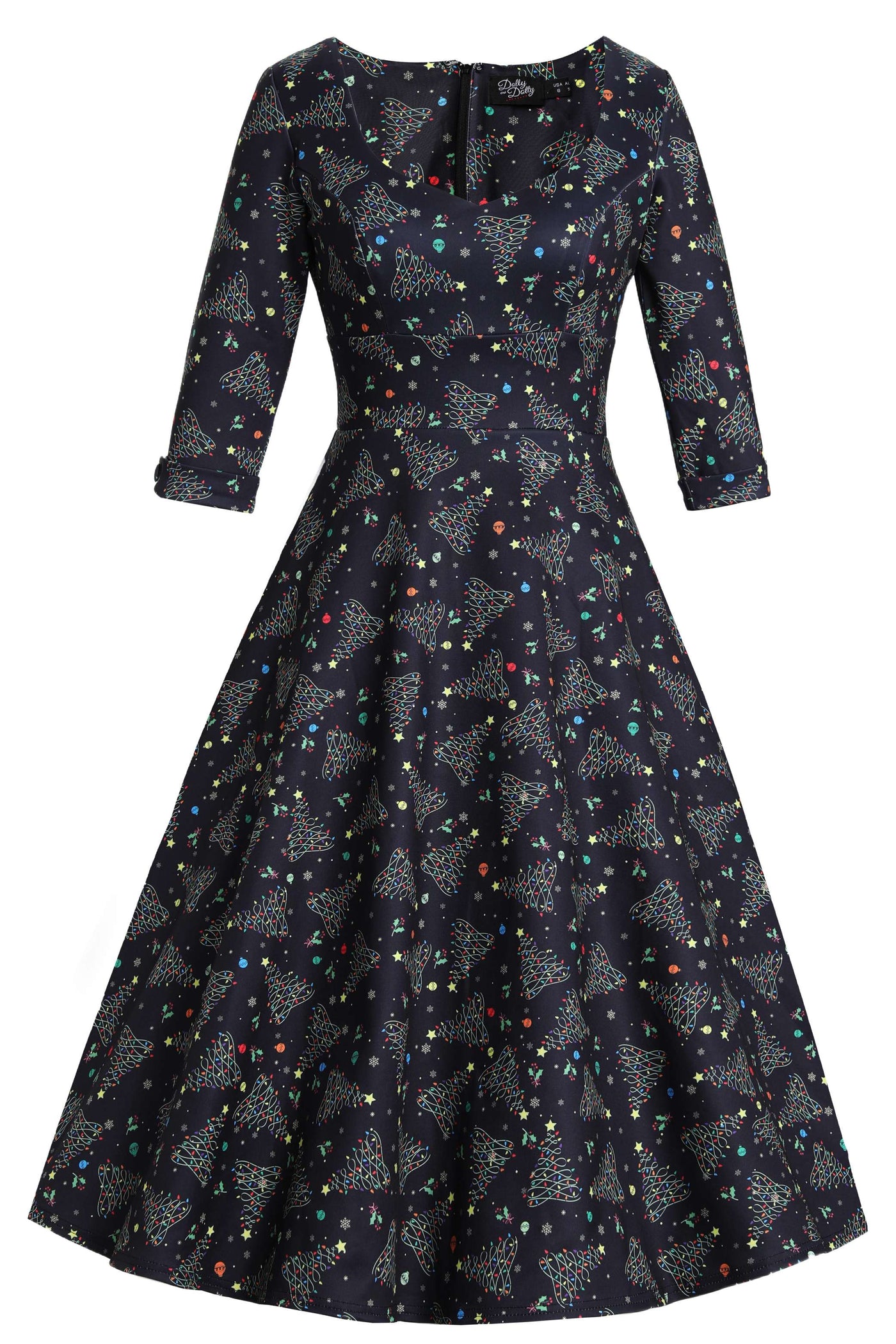 Front view of Christmas Light Midi Dress In Black