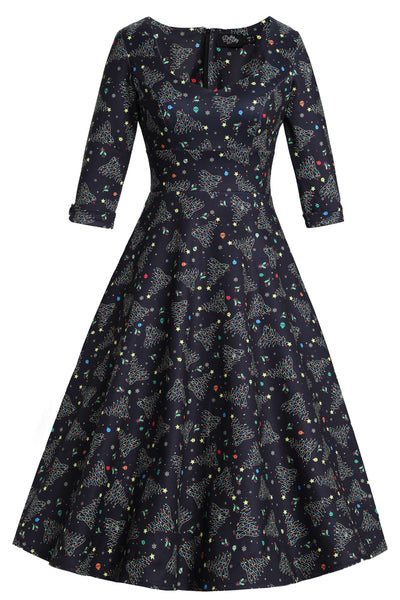 Front view of Christmas Light Midi Dress In Black