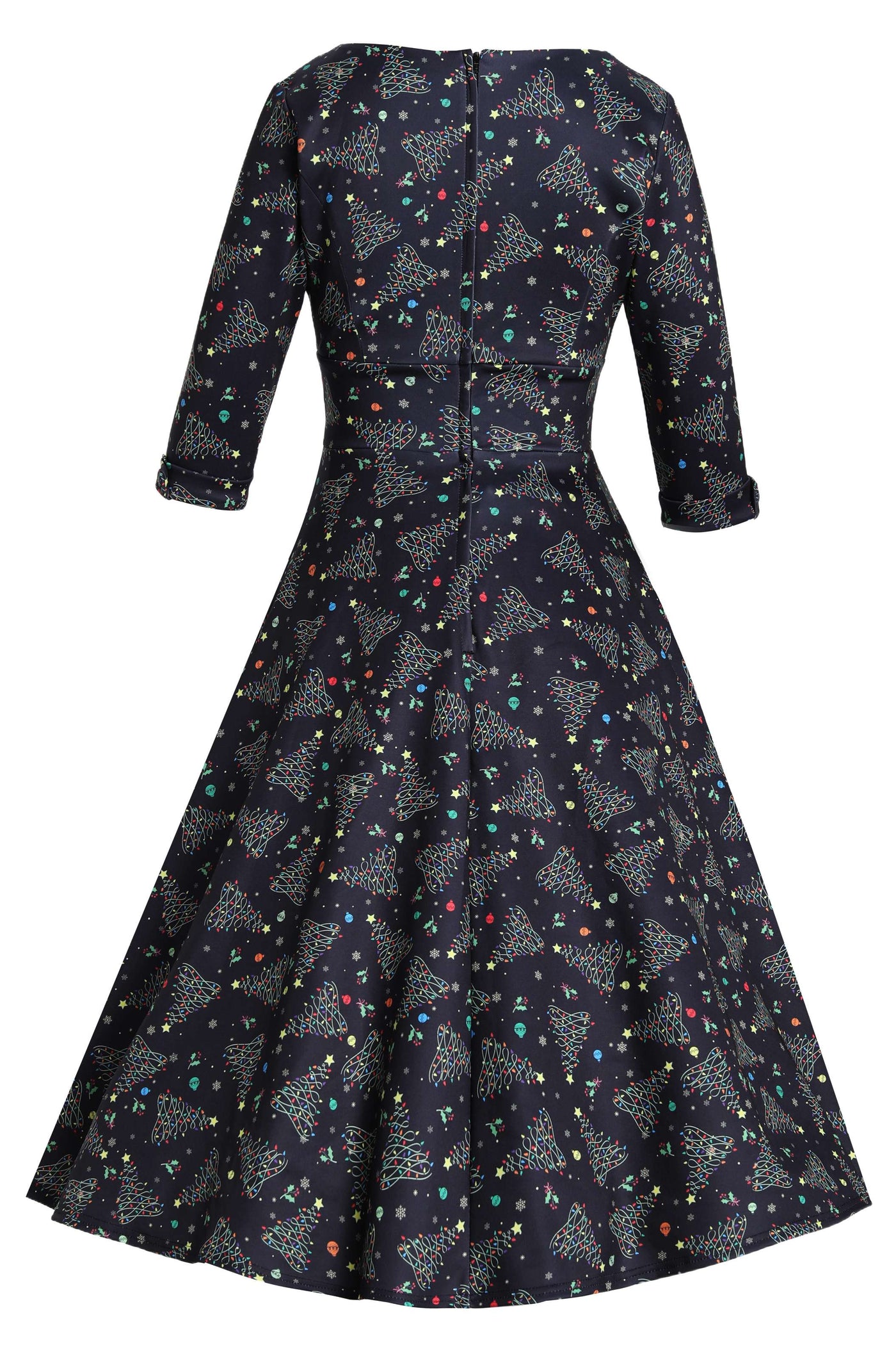 Back view of Christmas Light Midi Dress In Black