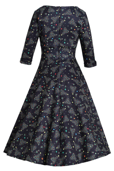 Back view of Christmas Light Midi Dress In Black
