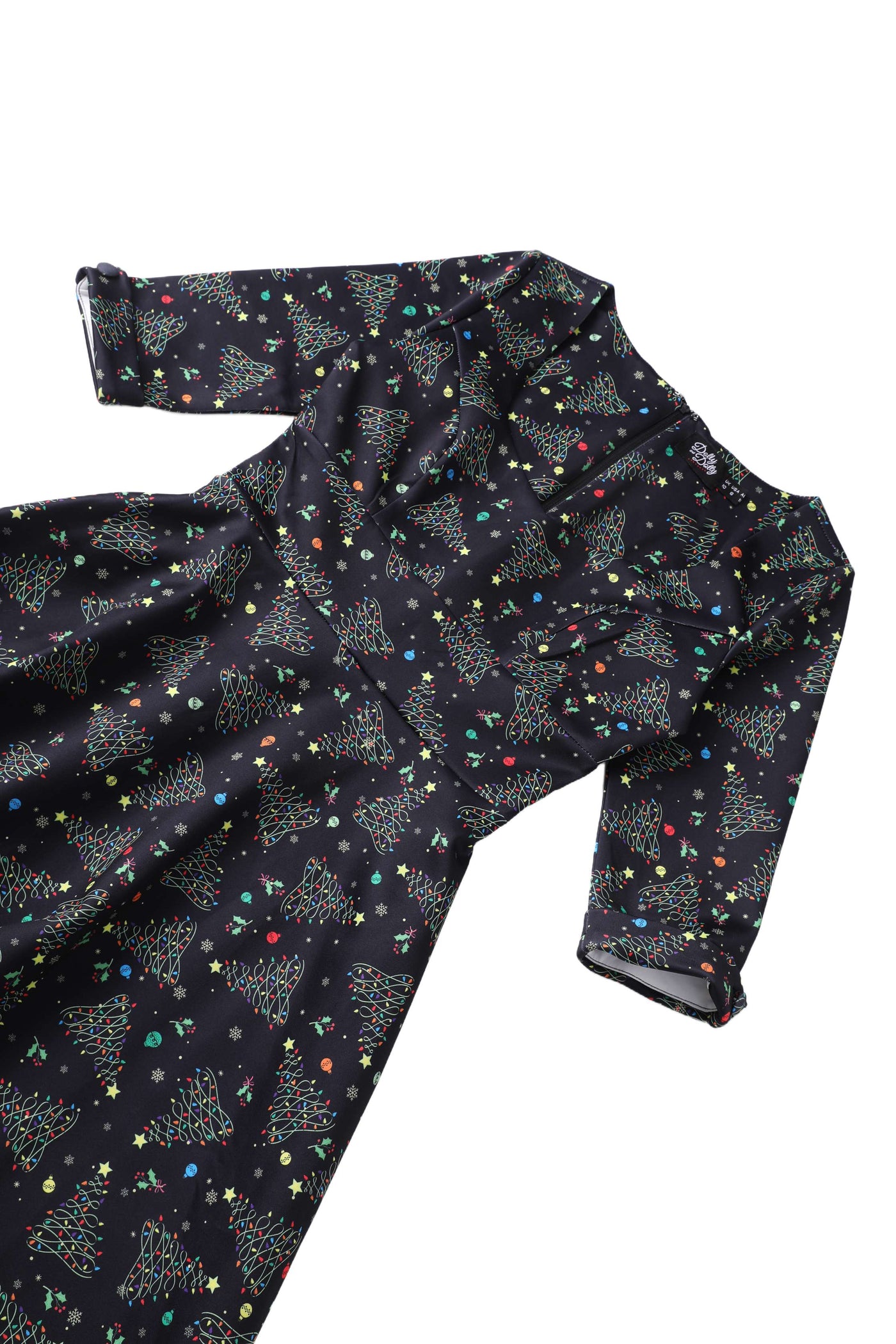 Close up view the top of Christmas Light Midi Dress In Black