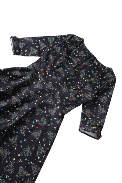 Close up view the top of Christmas Light Midi Dress In Black