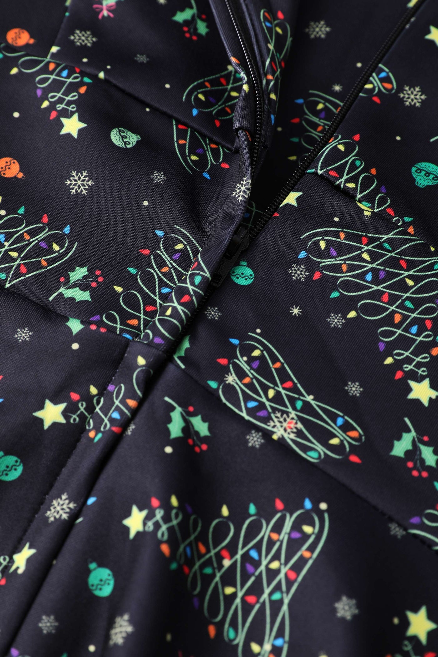 Zipper of Christmas Light Midi Dress In Black