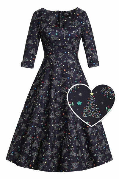 Front view of Christmas Light Midi Dress In Black
