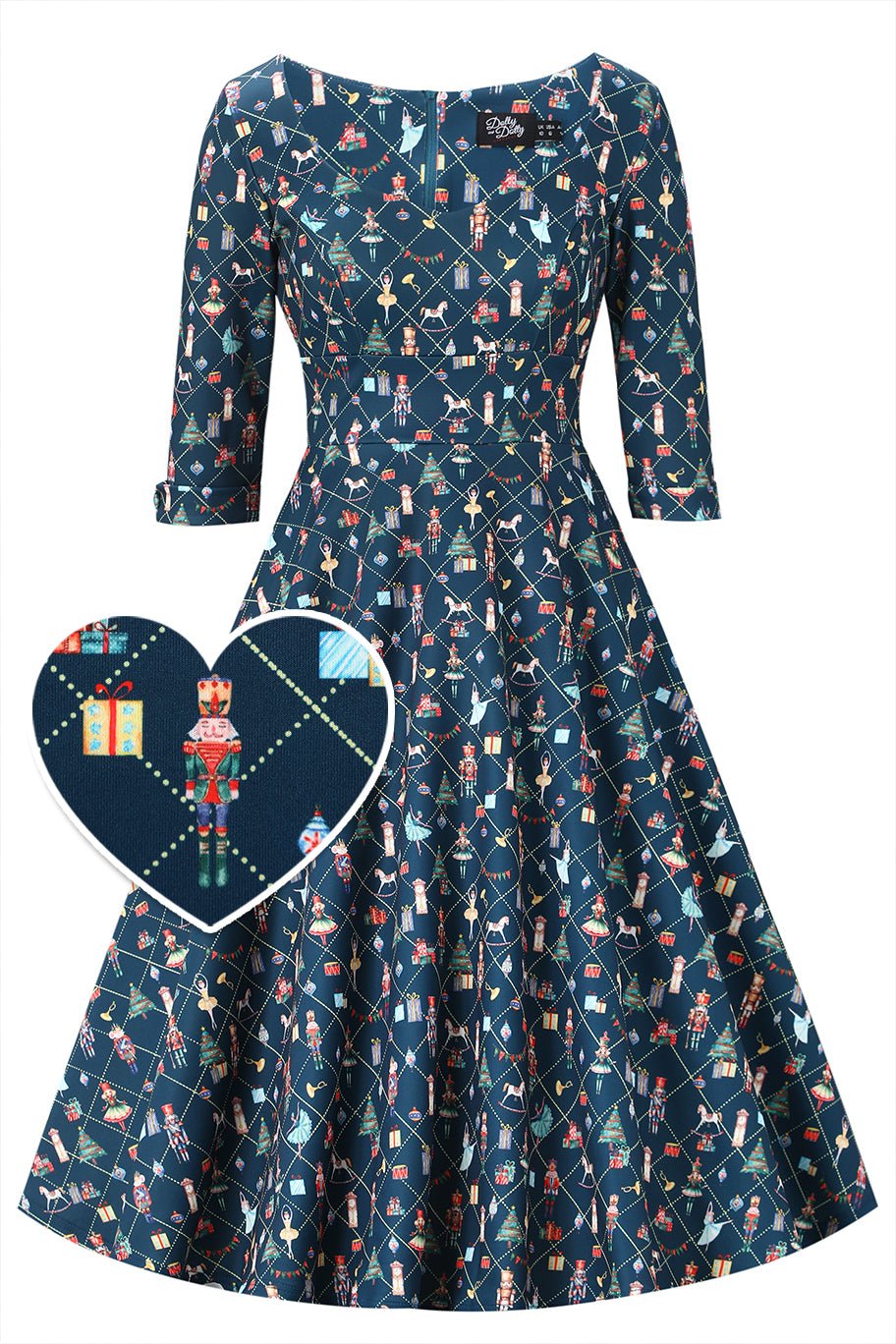 Christmas Nutcrackers Midi Dress In Navy Blue
