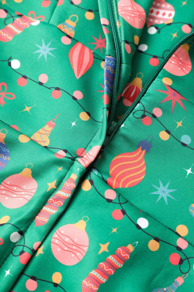 Close up view of Christmas Tree Green Midi Dress