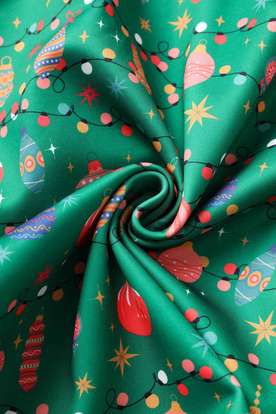 Close up view of Christmas Tree Green Midi Dress