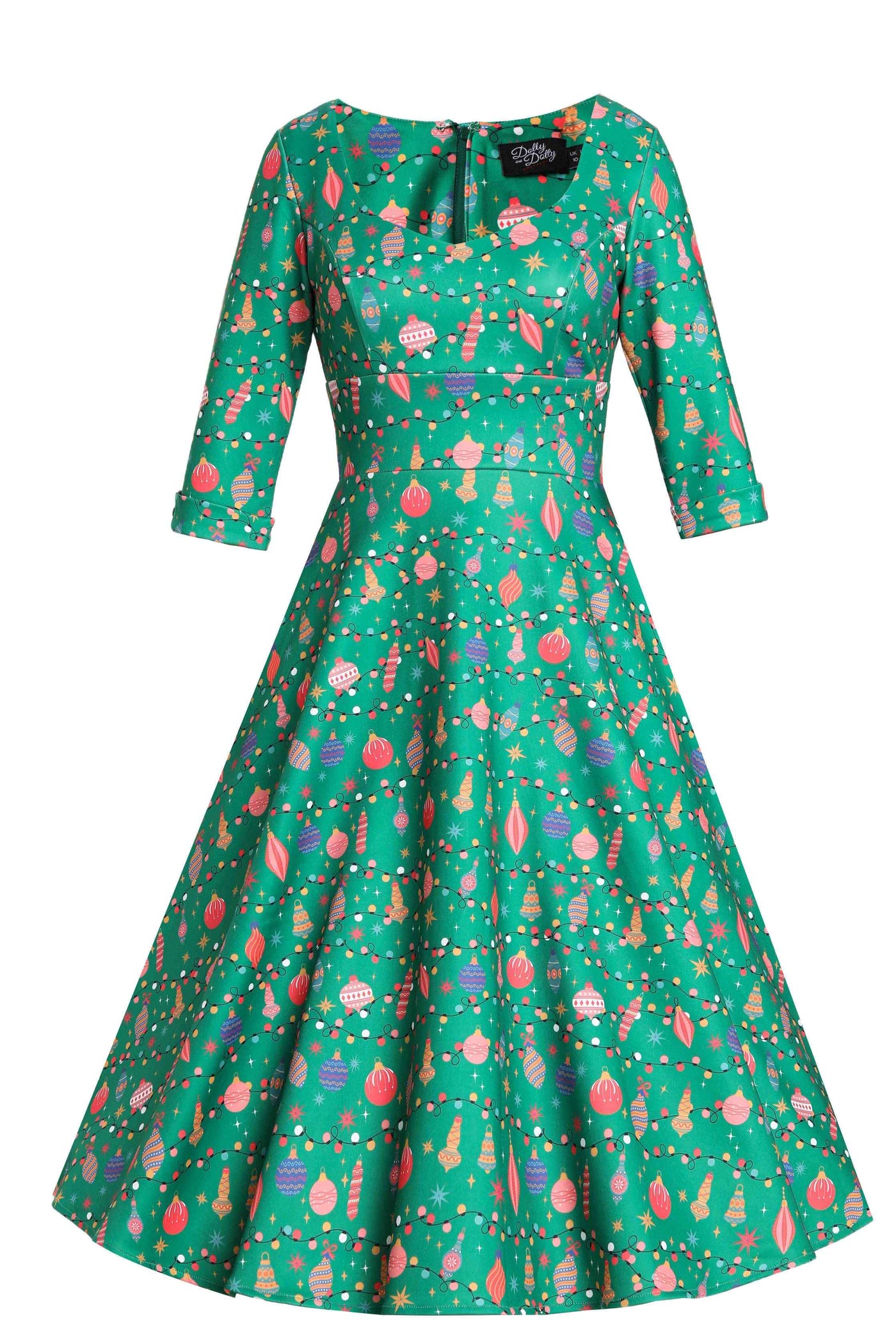 Front view of Christmas Tree Green Midi Dress