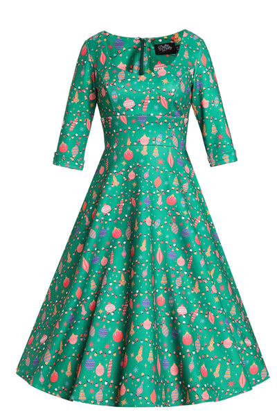Front view of Christmas Tree Green Midi Dress