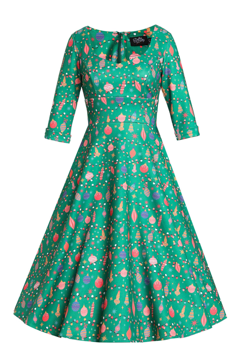 Front view of Christmas Tree Green Midi Dress