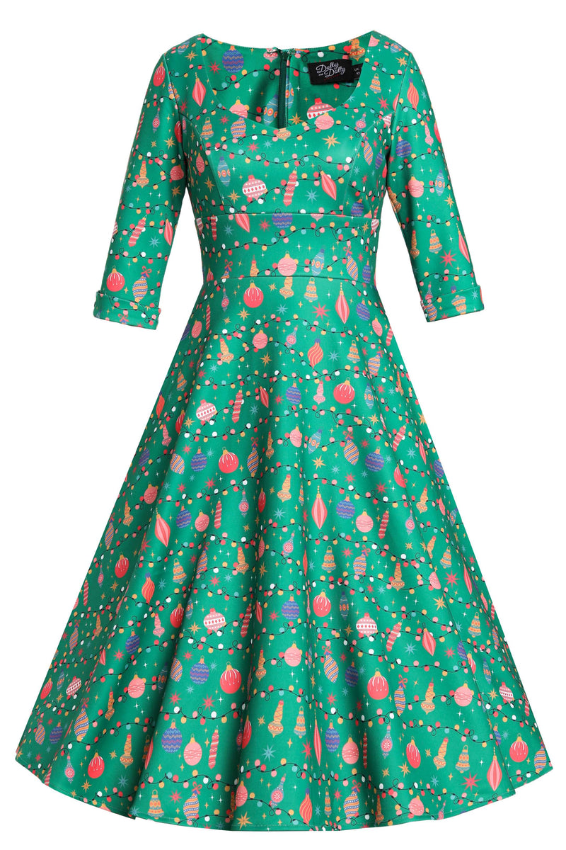 Front view of Christmas Tree Green Midi Dress