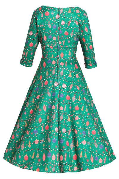 Back view of Christmas Tree Green Midi Dress