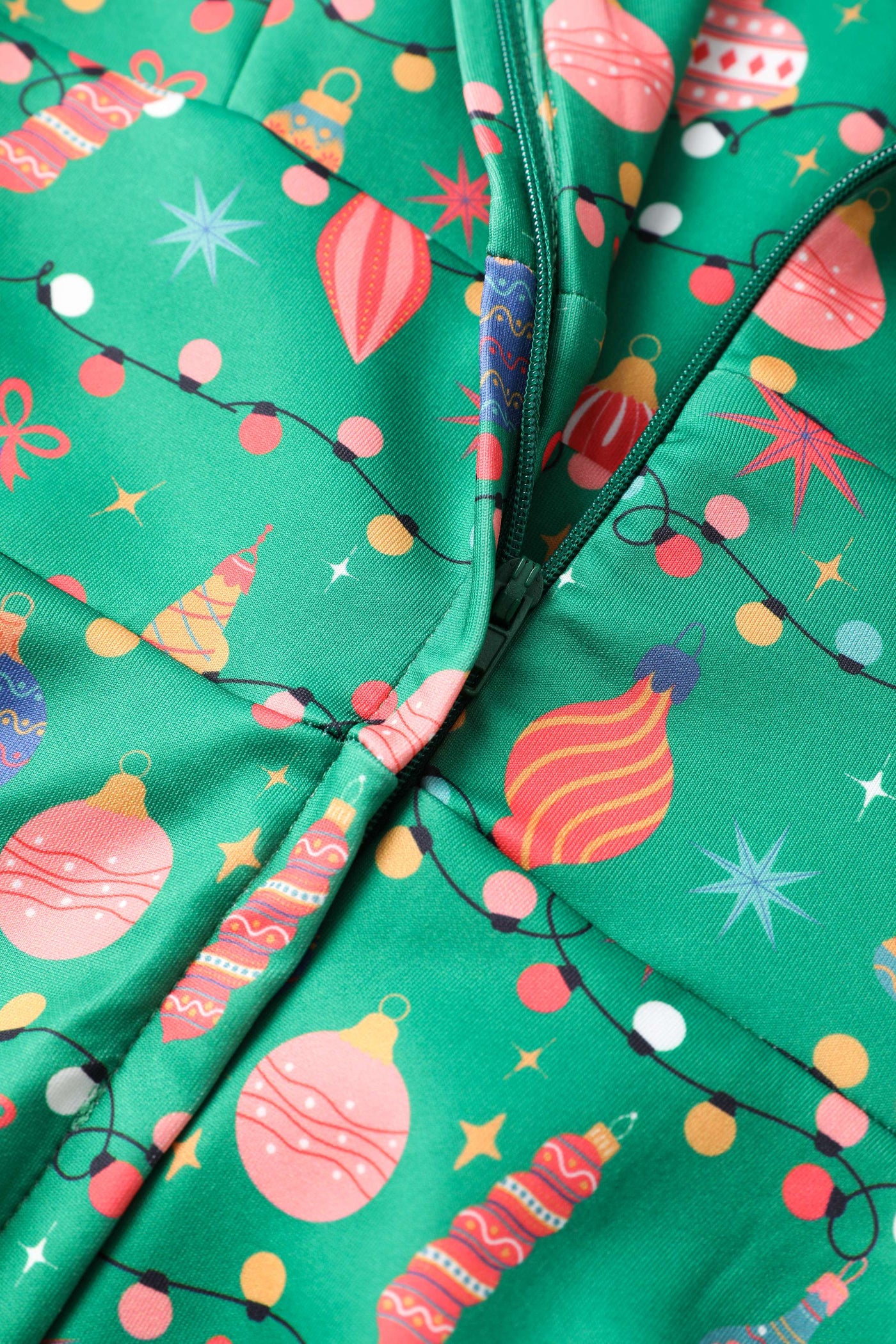 Zipper of Christmas Tree Green Midi Dress