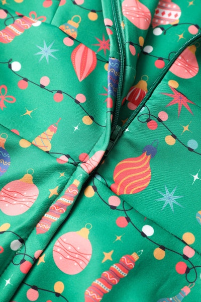 Zipper of Christmas Tree Green Midi Dress