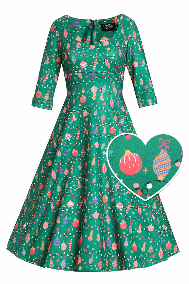Front view of Christmas Tree Green Midi Dress