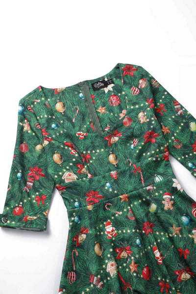 Close up view of Christmas Tree Long Sleeved Dress