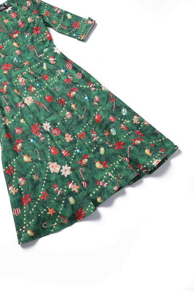 Close up view of Christmas Tree Long Sleeved Dress