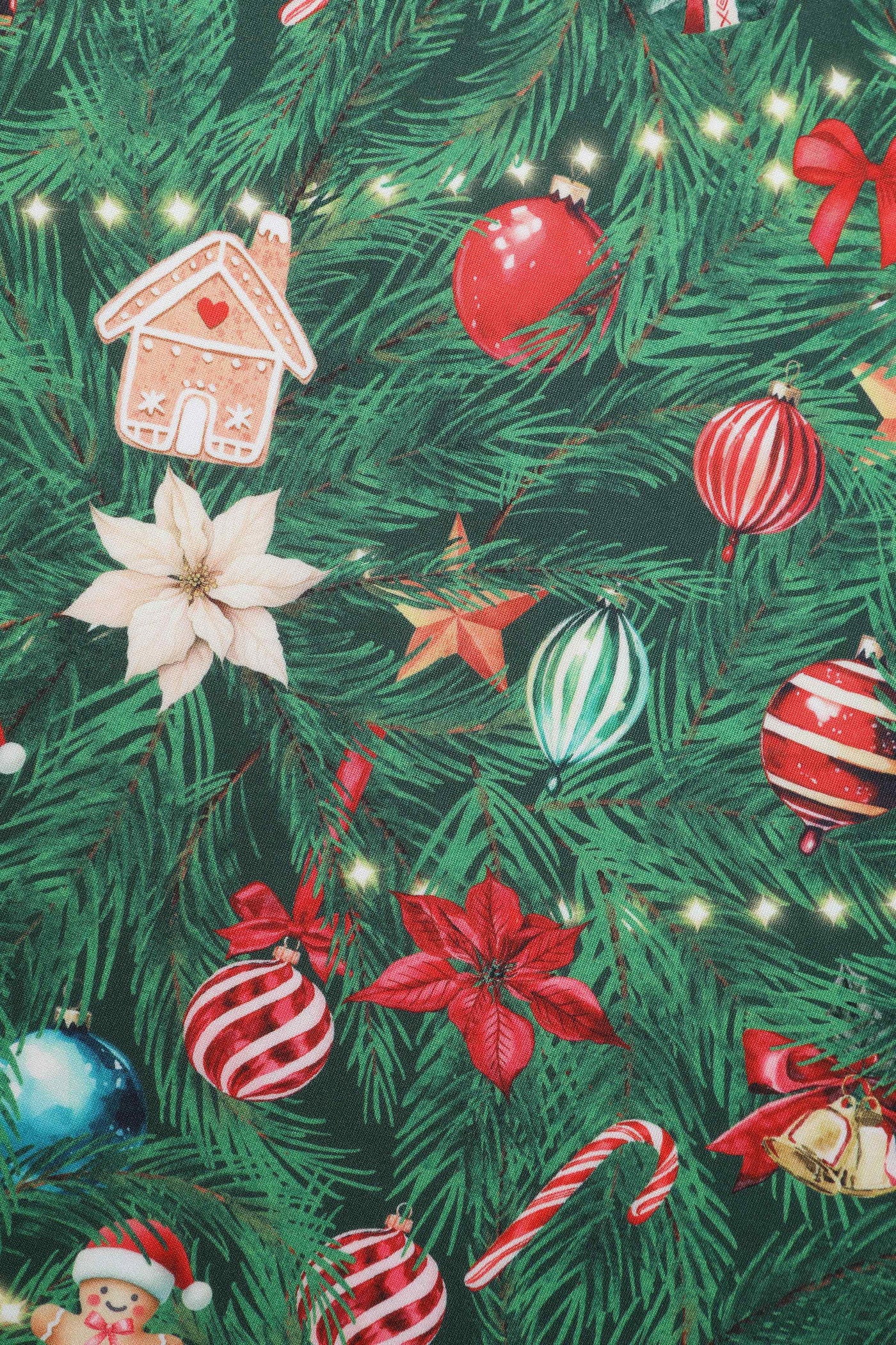 Close up view of Christmas Tree Long Sleeved Dress