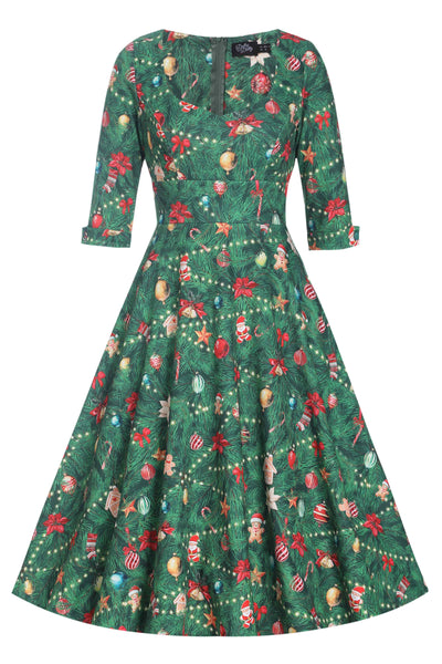 Front view of Christmas Tree Long Sleeved Dress