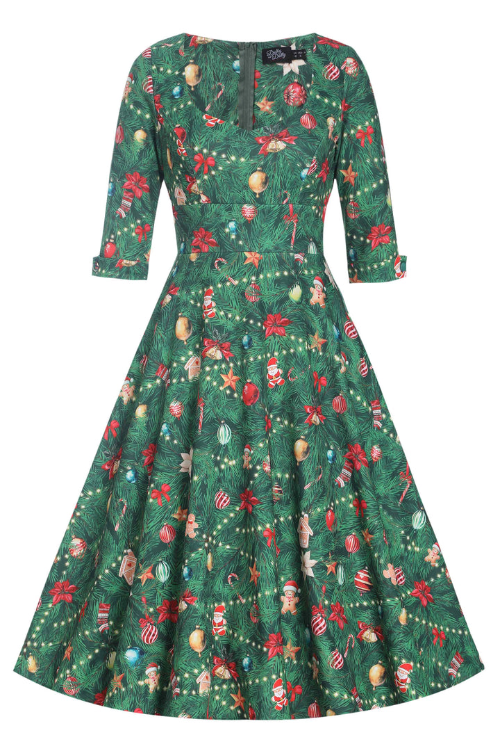 Scarlette Christmas Tree Long Sleeved Midi Dress