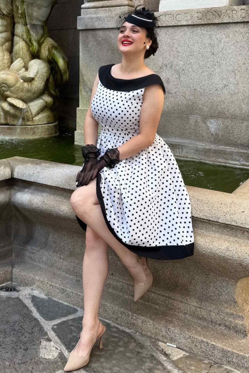 Cindy White Black Polka Dot Circle Dress