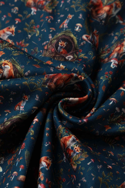 Close up Close up View of Classic Fox Den Print Flared Dress