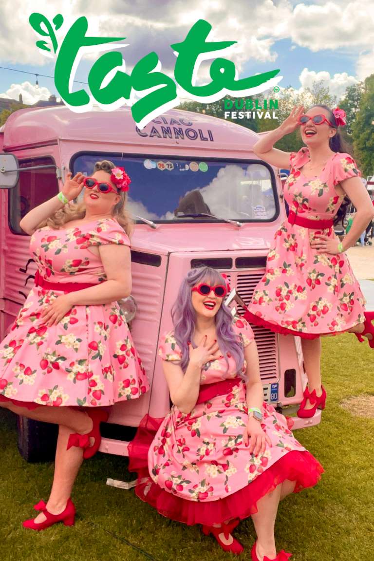Lovely Girls wearing the Claudia 50s Style Vintage Inspired Pink Strawberry Dress