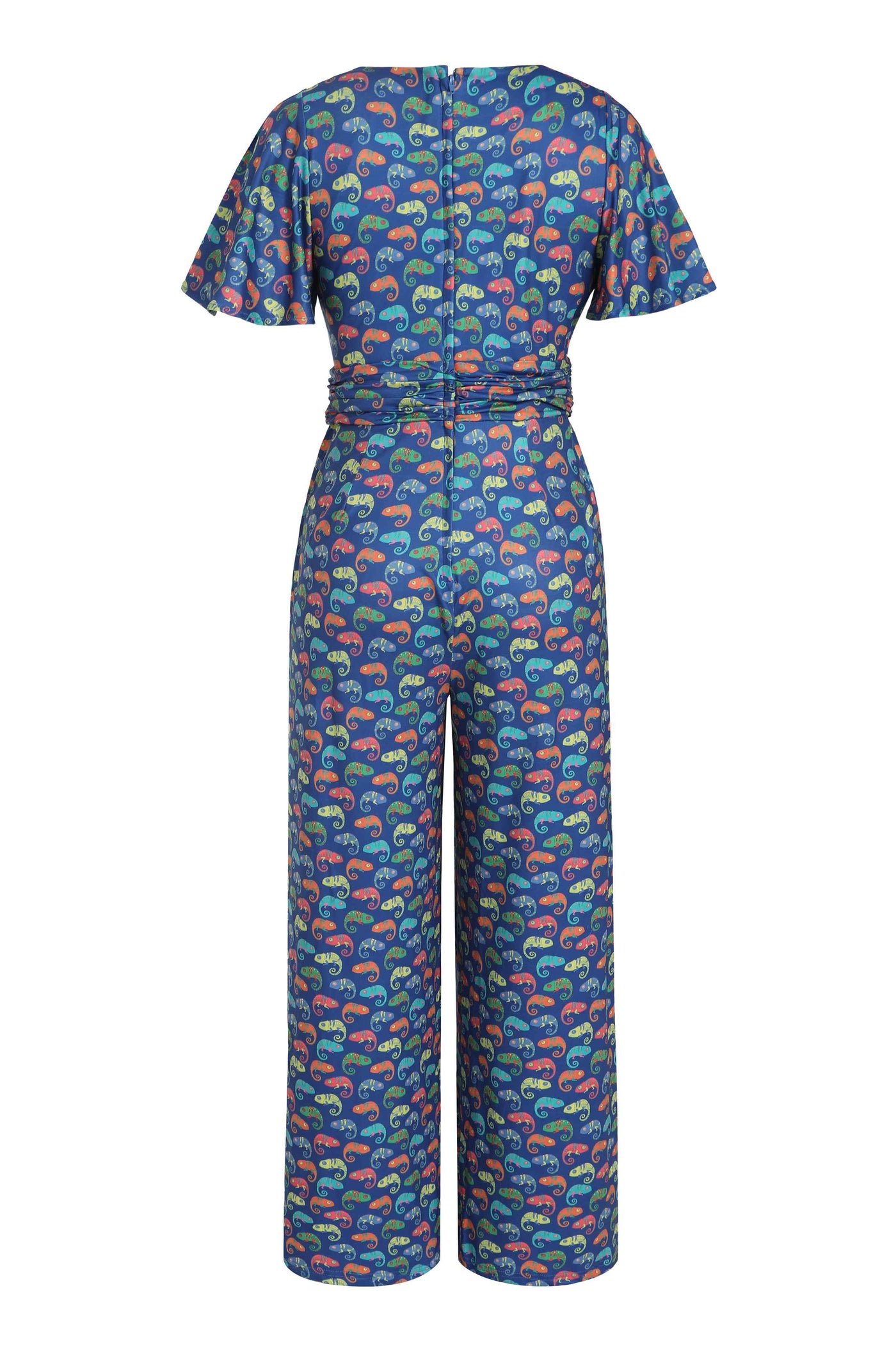 Back view of Colourful Chameleon Jumpsuit In Blue