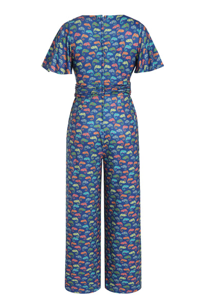 Back view of Colourful Chameleon Jumpsuit In Blue