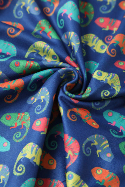 Close up view of Colourful Chameleon Jumpsuit In Blue