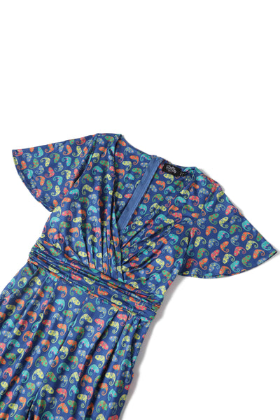 Close up view of Colourful Chameleon Jumpsuit In Blue