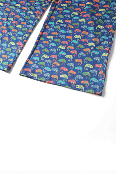 Close up view of Colourful Chameleon Jumpsuit In Blue