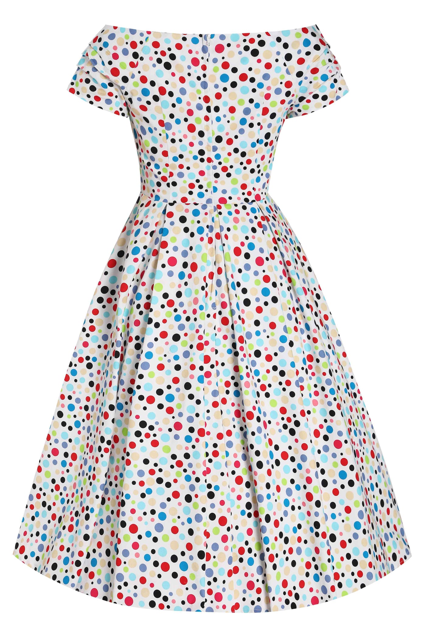 Back view of Colourful Polka Dot Off Shoulder Dress