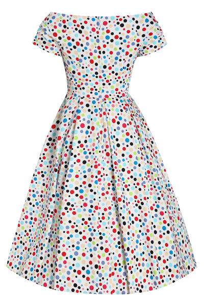 Back view of Colourful Polka Dot Off Shoulder Dress