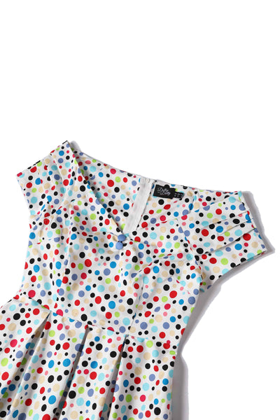 Close up view of Colourful Polka Dot Off Shoulder Dress