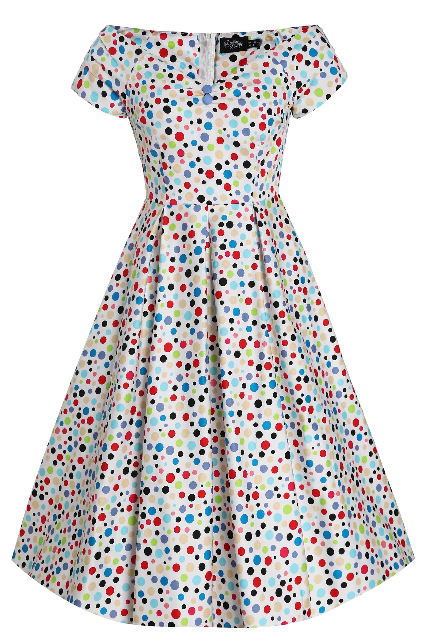 Front view of Colourful Polka Dot Off Shoulder Dress