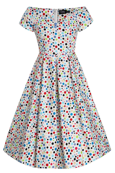 Front view of Colourful Polka Dot Off Shoulder Dress