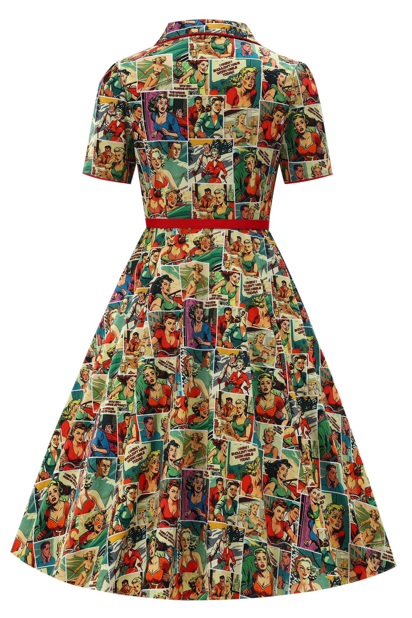Back view of Comic Book Midi Shirt Dress