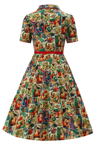 Back view of Comic Book Midi Shirt Dress