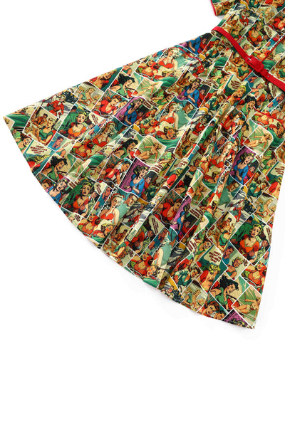 Close up view of Comic Book Midi Shirt Dress