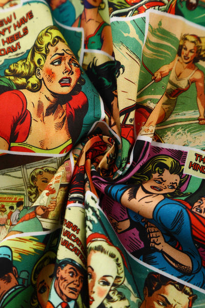 Close up view of Comic Book Midi Shirt Dress