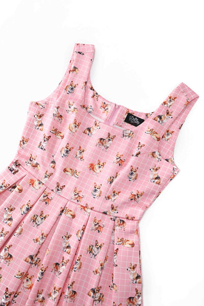 Close up view of Corgi Pink Swing Dress