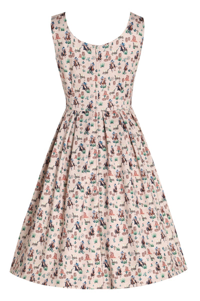Back view of Cowboy Beige Flared Dress